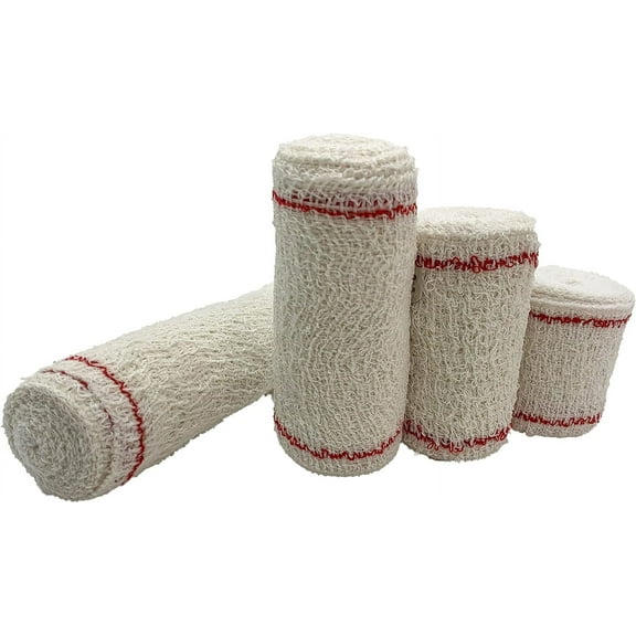 Endure Red Thread Elastic Crepe Bandage, Pack of 6, Durable Compression Stretched Bandage with Hook and Clips Closure (3 Inches Width x 5 Yards Length)