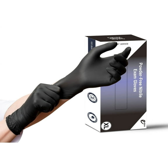 Endure Starlight Series Black Powder-Free Nitrile Exam Gloves, Disposable Glove, Box of 100, Extra Large Size