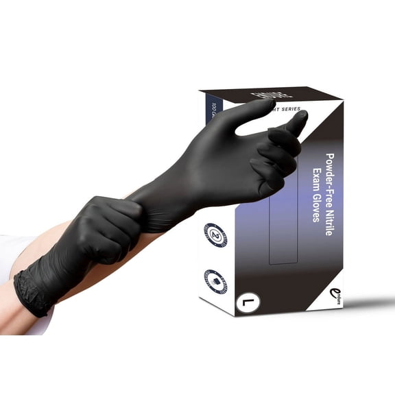 Endure Starlight Series Black Powder-Free Nitrile Exam Gloves, Disposable Glove, Box of 100, Large Size