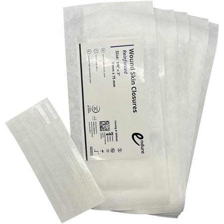 Endure Wound Skin Closures Strips, 5 Strips per Sheet, 1 Sheet per Pouch, 5 Pouches per Box, 25 STRIPS Total (1/8 ” x 3” Reinforced)