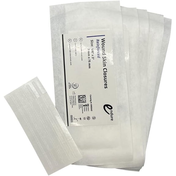Endure Wound Skin Closures Strips, 5 Strips per Sheet, 1 Sheet per Pouch, 5 Pouches per Box, 25 STRIPS Total (1/8 ” x 3” Reinforced)