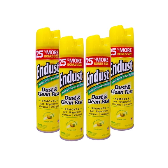 Endust Multi-Surface Dusting & Cleaning Spray, Lemon Zest 12.50 oz (Pack of 4)