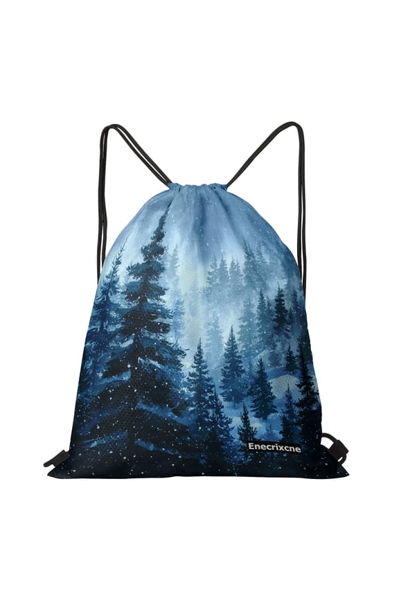 Winter Snowy Pine Forest Drawstring Backpack Bag for Sports Gym Travel Swimming Yoga Beach
