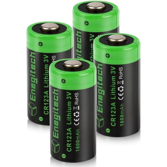 Enegitech CR123A 3V Lithium Battery, 3 Volt 123 123A CR17345 Battery for Motion Detector Alarm Sensors 4 Pack
