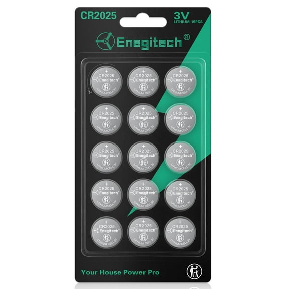 Enegitech CR2025 Lithium Coin Battery, 3V Button Cell Batteries for Watches, Calculators, Remote Controls, Thermometers, Small Electronic Devices (15 Pack)