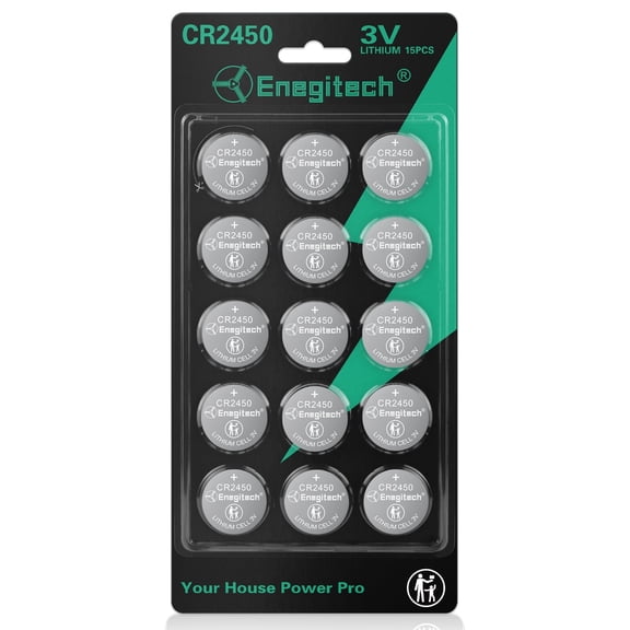 Enegitech CR2450 Lithium Coin Battery, 3V Button Cell for Hygrometers, Remote Controls, Electronic Scales, Digital Clocks, Small Electronic Devices(15 Pack)