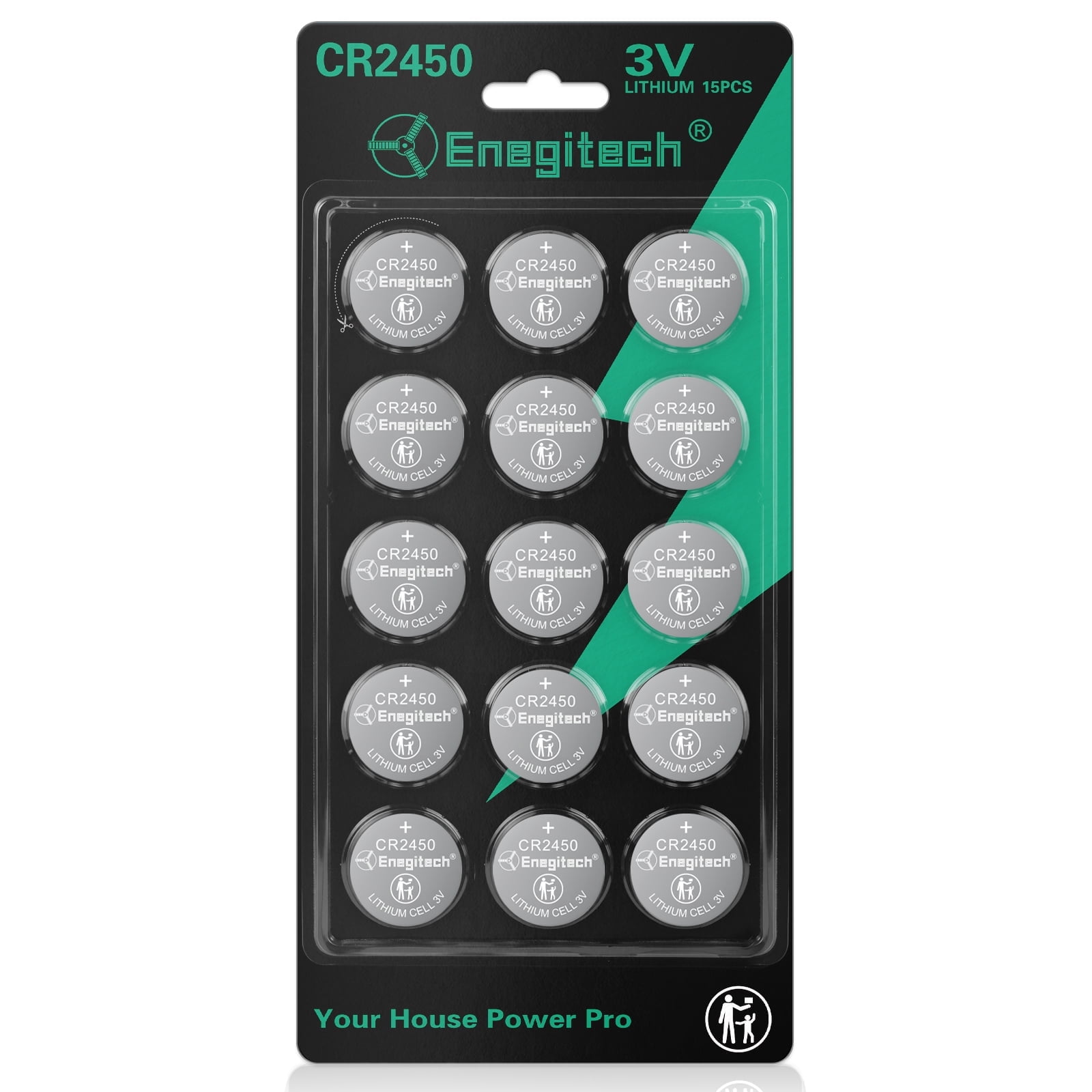 Enegitech CR2450 Lithium Coin Battery, 3V Button Cell for Hygrometers, Remote Controls, Electronic Scales, Digital Clocks, Small Electronic Devices(15 Pack)