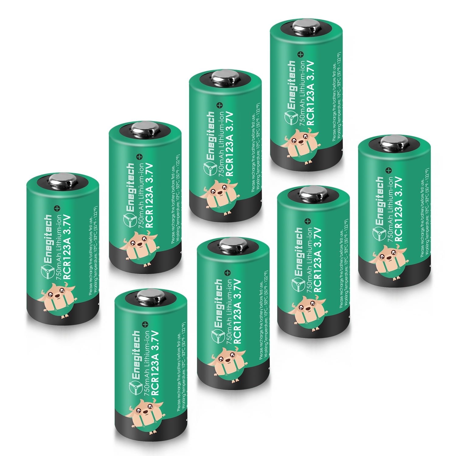 Enegitech Rechargeable CR123A Lithium Battery RCR123A 3.7V 750mAh Compatible with Arlo Security Camera VMC3030 VMK3200 VMS3130 3230C 3430 3530 8 Pack