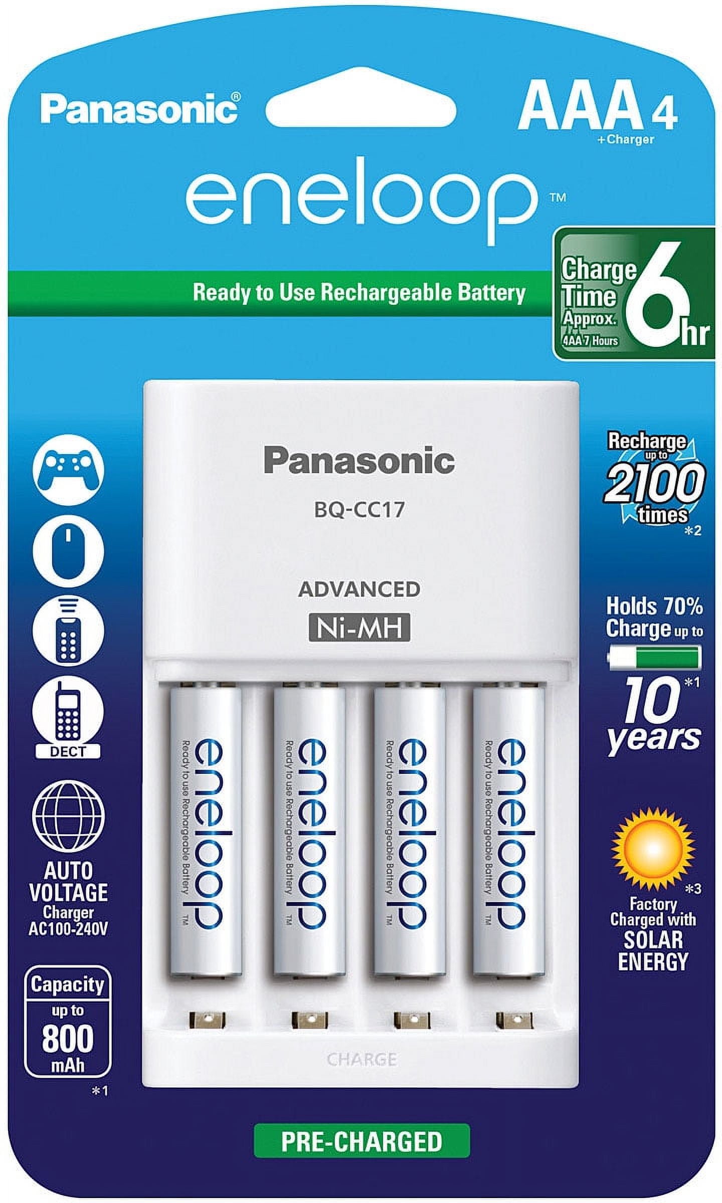 Eneloop Battery Charger with 4-Pack AAA Rechargeable Batteries - Complete Charging Solution