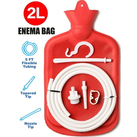 Enema Bag,ZPL Reusable 2L Enema Bag Kit Colon Cleaning Irrigation Detox Rubber Bag Enema Kit,Red