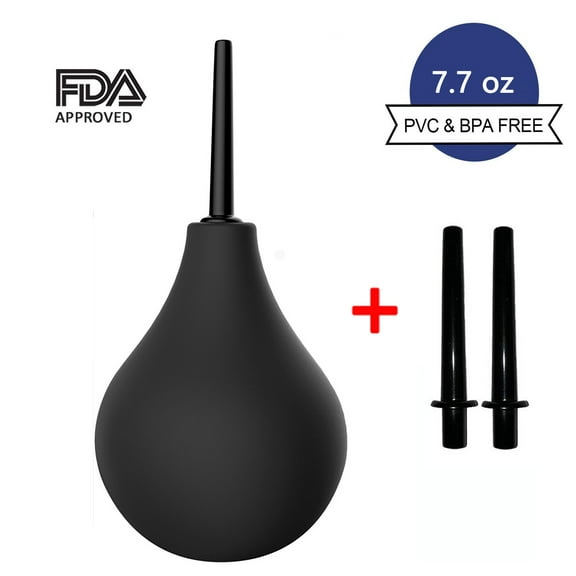 Enema Bulb Douche Enema Kit for Women & Men , Reusable Anal Clyster Cleaner with 3 Nozzles, 224ML Capacity (Black), Designed for Women & Men