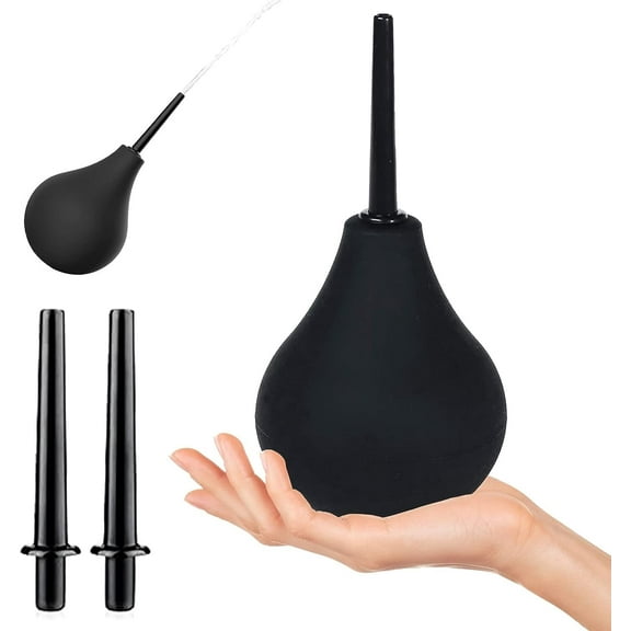 Enema Bulb Kit, Clean Anal Douche for Women & Men Enemas Bulbs , Reusable Vaginal Cleaner kit with 2 Nozzles, Black, 225ml