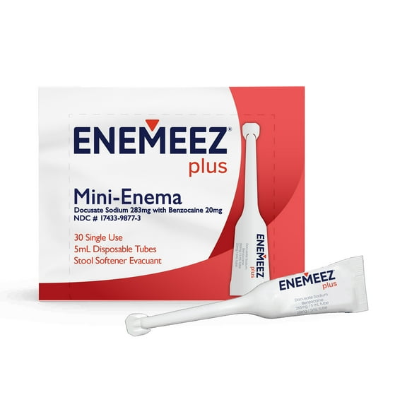 Enemeez Plus Mini Enema,  283mg Docusate Sodium and 20 mg Benzocaine Mini Enema, Constipation Relief, 30 Count Jar