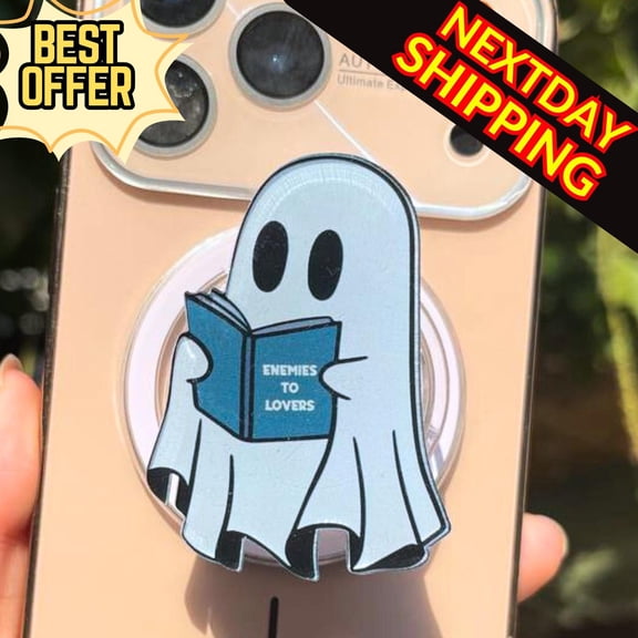 Enemies To Lovers Ghost MagSafe Phone Grip: Cute Halloween Magnetic , Kawaii Spooky Ghost Phone Holder, Fun Gift For Book Lovers