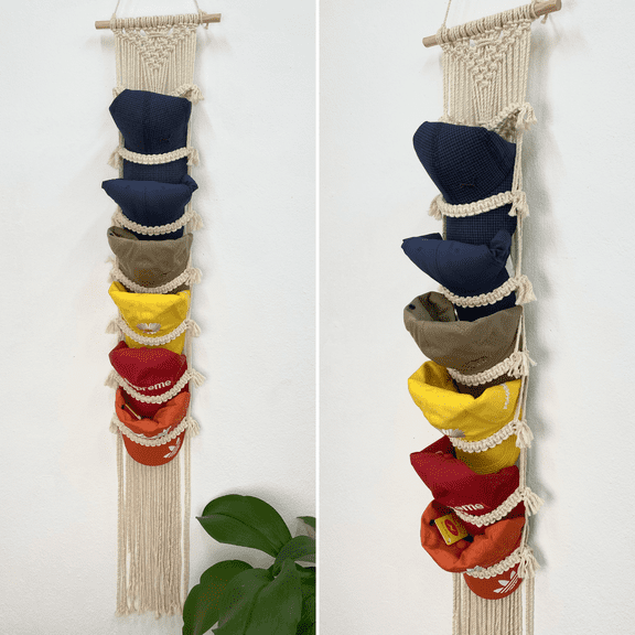 Eneocare Macrame Hat Hanger - Up to 14 Caps, Wall Cap Holder, Cap Rack, Baseball Cap Hanger, Hat Wall Hanging, Organization