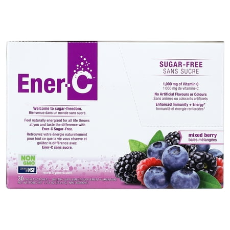 Ener-C Sugar Free Mixed Berry Multivitamin Drink Mix, 1000mg Vitamin C, Non-GMO, Vegan, Real Fruit Juice Powders, Natural Immunity Support, Electrolytes, Gluten Free, 30 Packets.
