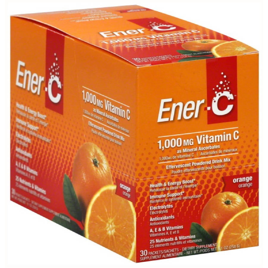 EnerC Effervescent Powdered Drink Mix, Vitamin C, 1000 mg, Orange, 30 CT