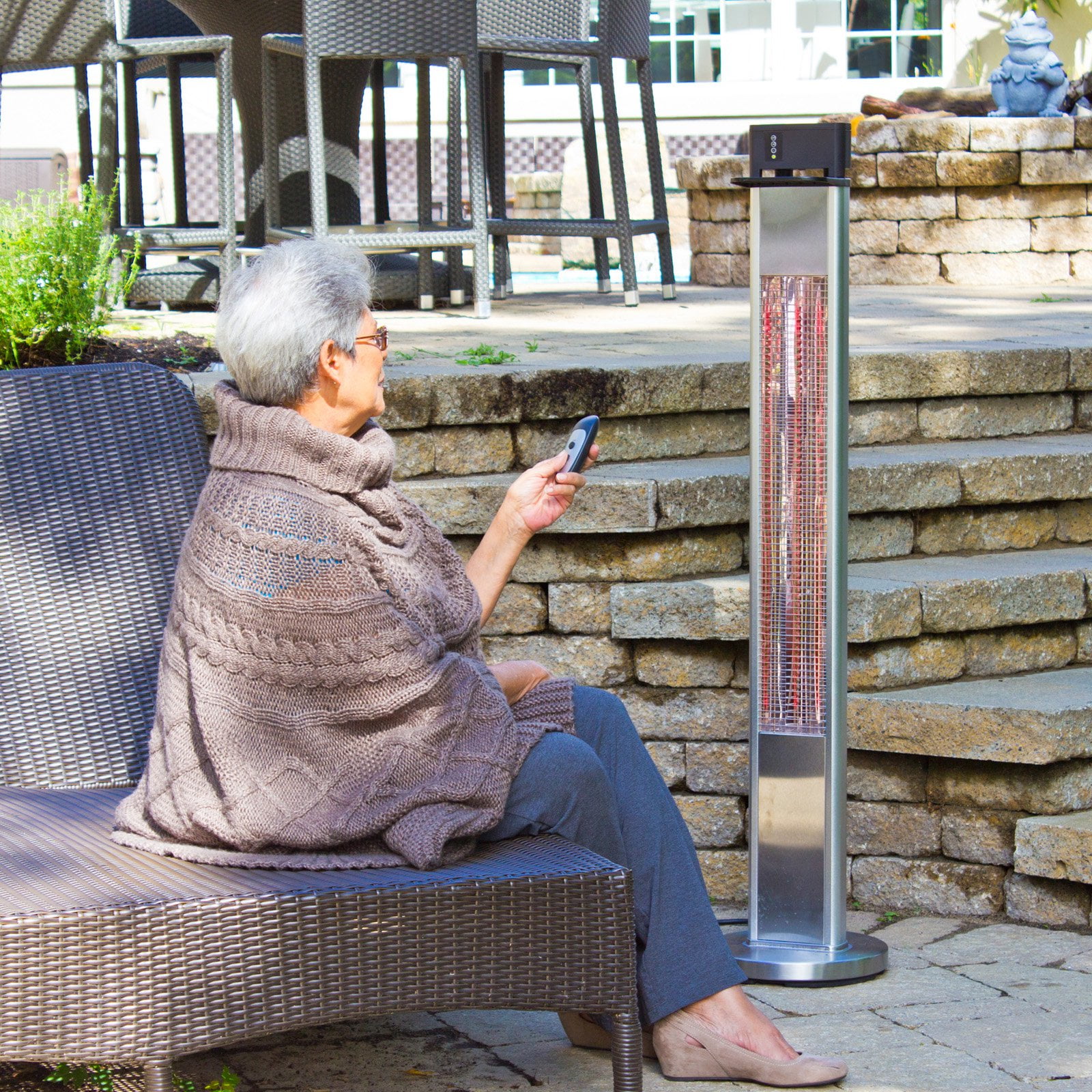 Silver Freestanding Infrared Electric Outdoor Heater with Emergency Shut Off