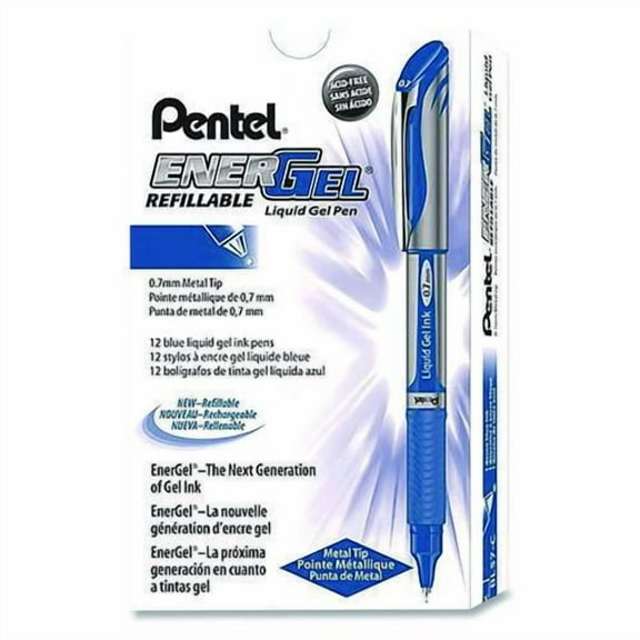 EnerGel Deluxe Gel Pen, Stick, Medium 0.7 mm, Blue Ink, Silver/Blue Barrel, Dozen | Bundle of 2