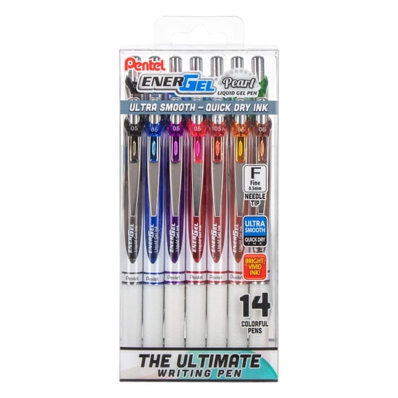 EnerGel PEARL RTX Liquid Gel Pens (0.5mm), Needle Tip, Assorted Ink, 14-Pk