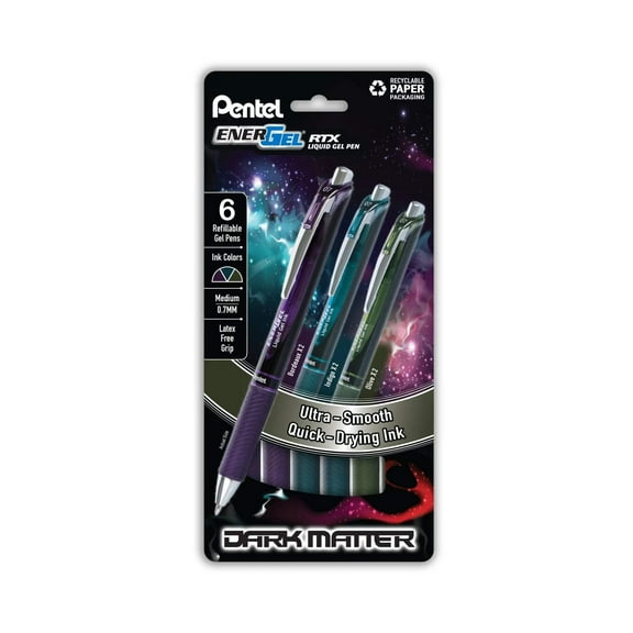 EnerGel RTX Dark Matter, Liquid Gel Pen, 0.7mm, Assorted Ink, 6-pk