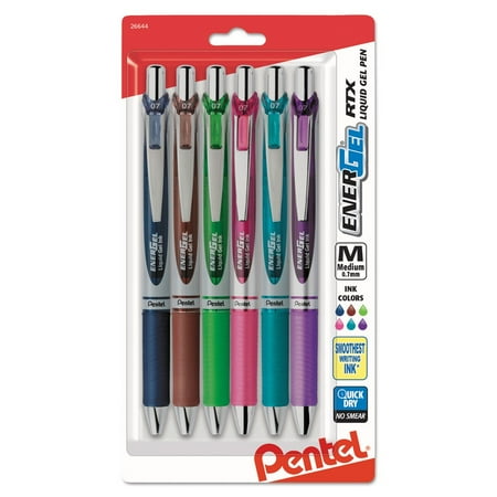 EnerGel EnerGel RTX Retractable Liquid Gel Pen, (0.7mm) Metal Tip, Medium Line, Assorted Ink (CA/E/K/P/S3/V), 6-Pk