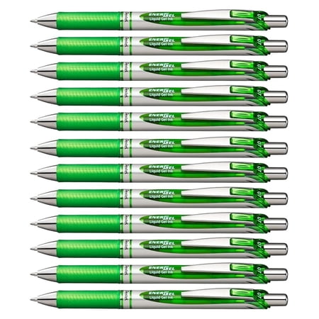 EnerGel Retractable Liquid Gel Pen, (0.7mm) Metal Tip, Medium Line, Lime Green , 12 pack (BL77-K)