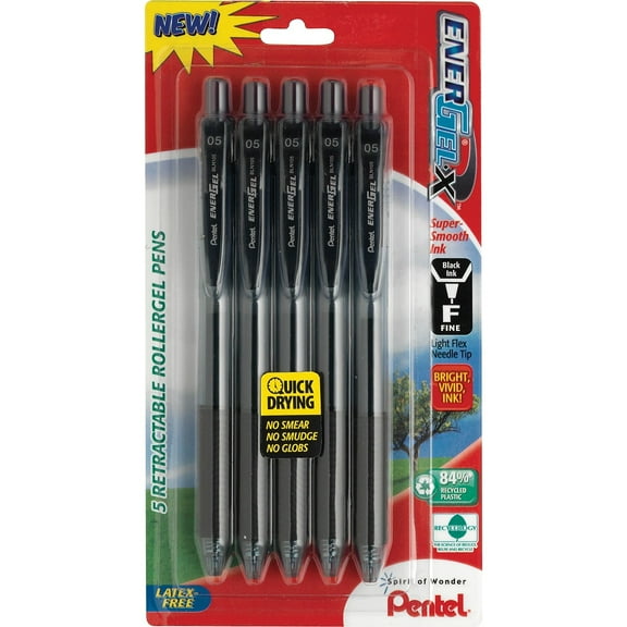 EnerGel RollerGel Retractable jel- Pens Med Point Bk BL107BPS5A