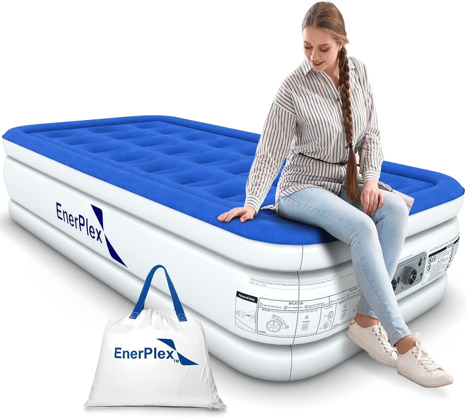 EnerPlex Air Mattress with Builtin Pump Double Height Inflatable Mattress for Camping, Home