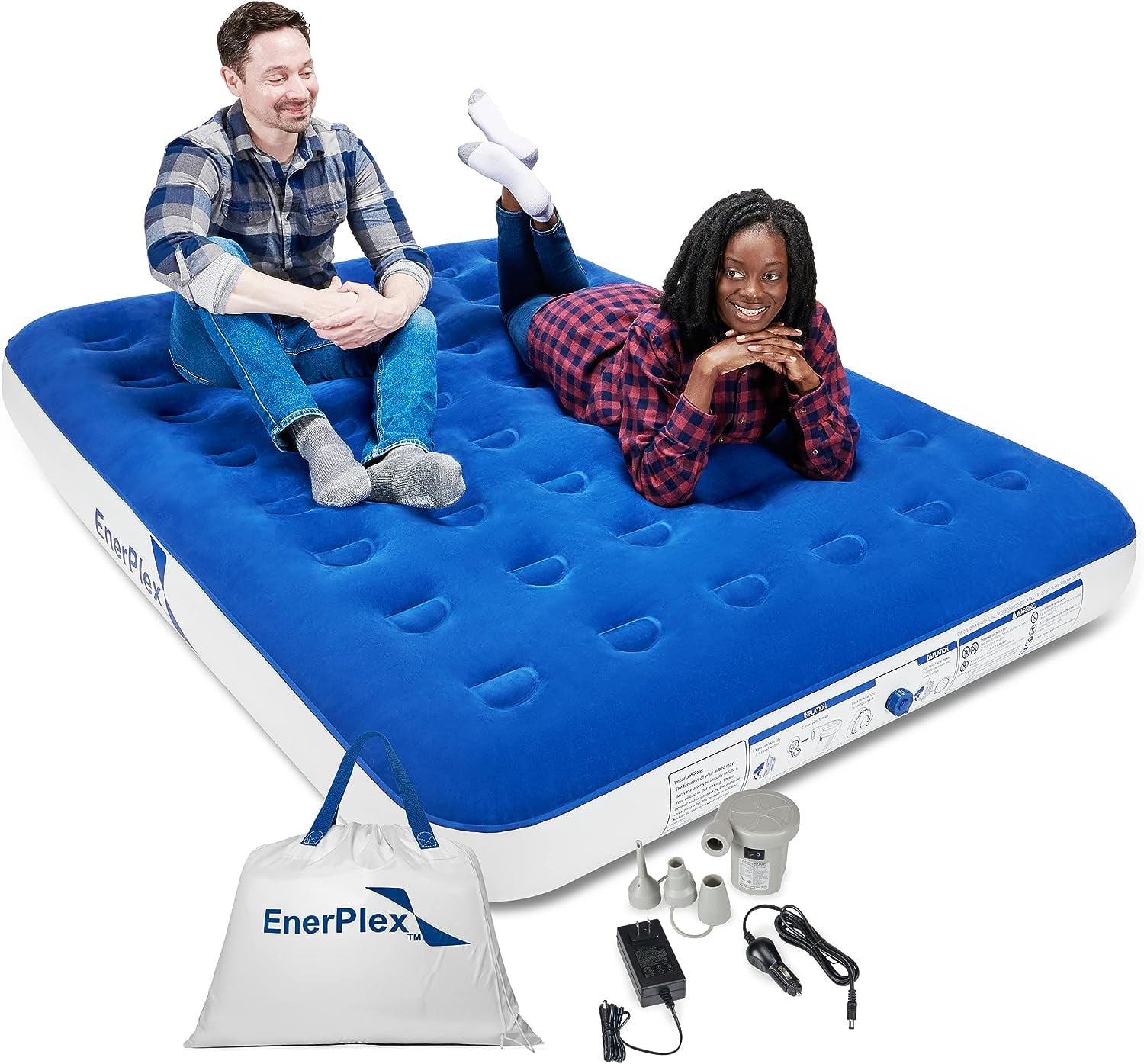 EnerPlex NeverLeak Camping Series Twin/Queen Camping Airbed with High Speed Pump Air Mattress