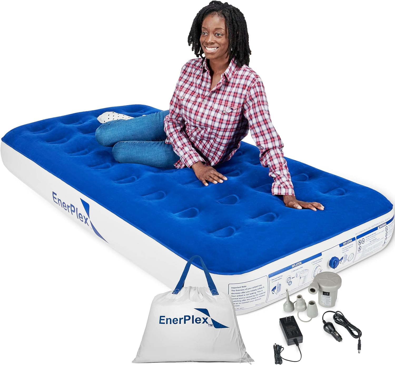 EnerPlex NeverLeak Camping Series Twin/Queen Camping Airbed with High Speed Pump Air Mattress