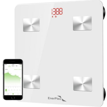 EnerPlex Scale for Body Weight - Bluetooth Compatible, Accurate Digital BMI Bathroom Scale for Weighing and Home Workout w/ Body Composition Analyzer & Smartphone Track App - White
