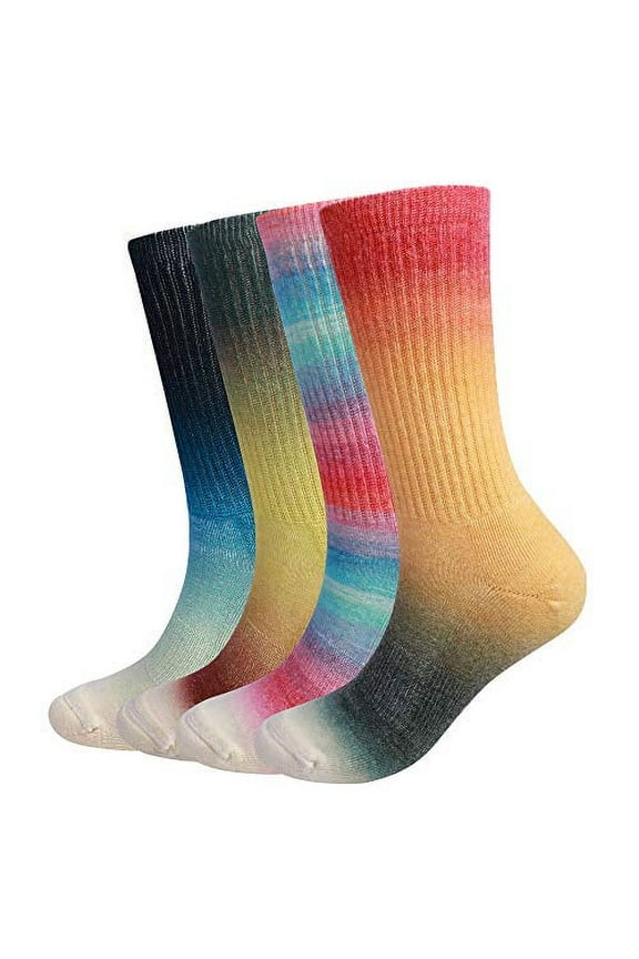 4 Pack Women's Merino Wool Outdoor Hiking Trail Crew Sock(US 9-11,Gradient Mix Color)