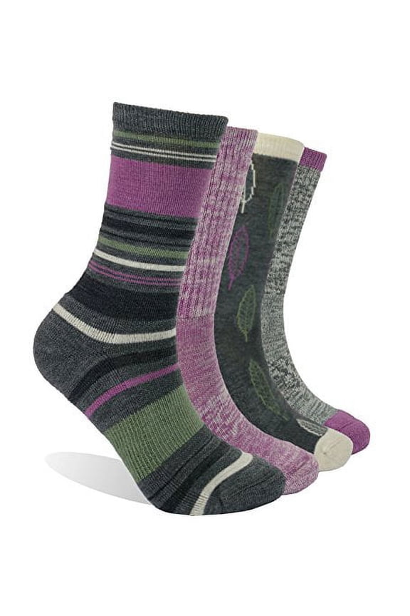 4 Pack Women's Merino Wool Outdoor Hiking Trail Crew Sock (US Shoe Size 4-10,Violet/Gray/Multi)