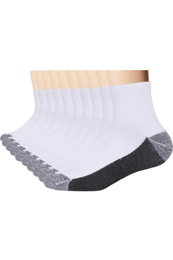 6P Pack Men's Cotton Moisture Wicking Cushion Low Cut Socks (10-13/Shoe: 6-12, White/Black Sole)