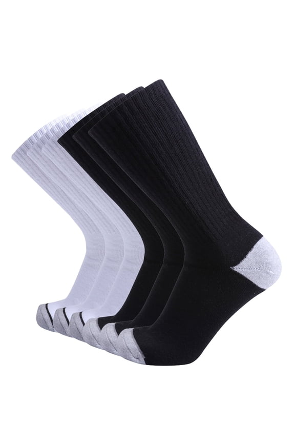 6P Pack Men's Cotton Moisture Wicking Heavy Cushion Crew Socks (10-13/shoe size 6-12 (6 Pair), Mix Color 02)