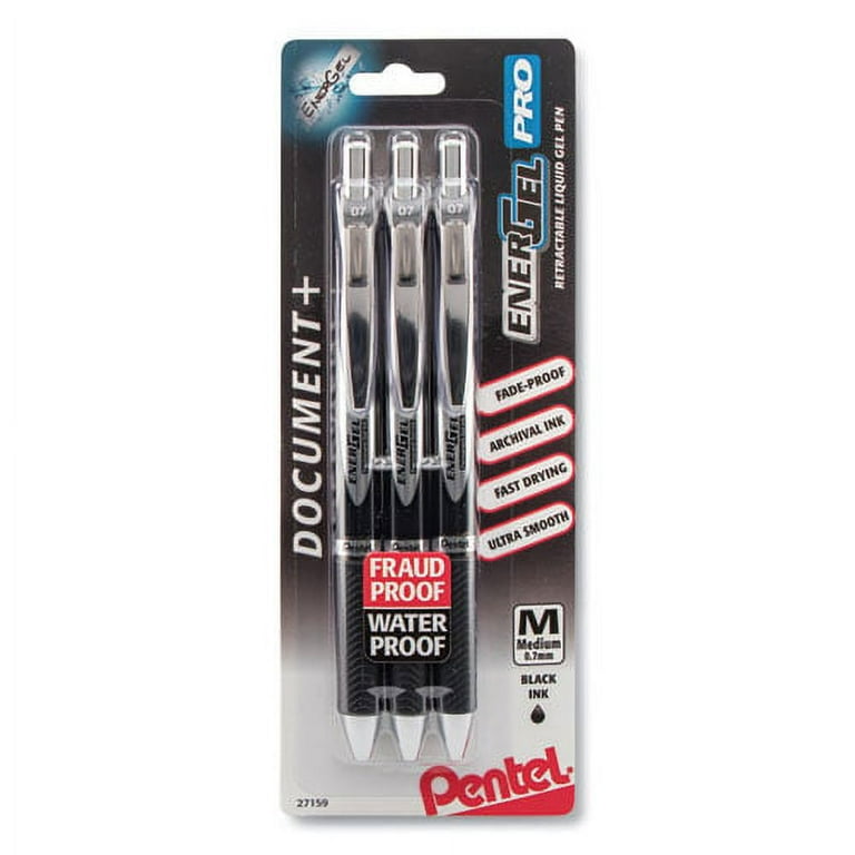 EnerGel Pearl Gel Pen, Retractable, Medium 0.7 mm, Black Ink, White/Black Barrel, 3/Pack