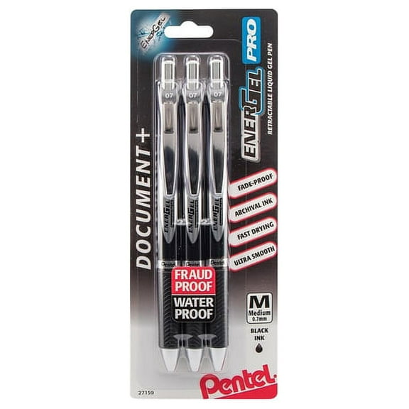 "Energel Pro Gel Pen, Retractable, Medium 0.7 Mm, Black Ink, Black Barrel, 3/pack | Bundle of 5 Packs"