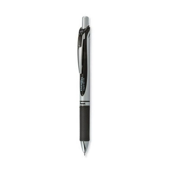 Energel Rtx Black Gel Pen, Retractable, Extra-Fine 0.3 Mm, Black/silver Barrel