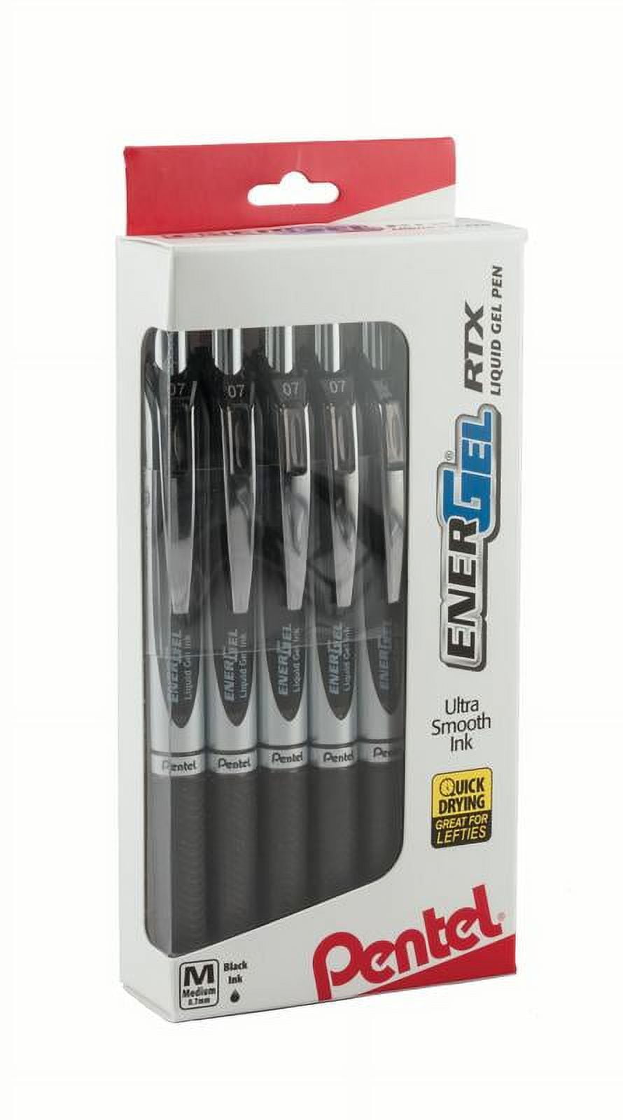 Energel Rtx Gel Pen, Retractable, Medium 0.7 Mm, Black Ink, Black/silver Barrel, Dozen | Bundle of 5