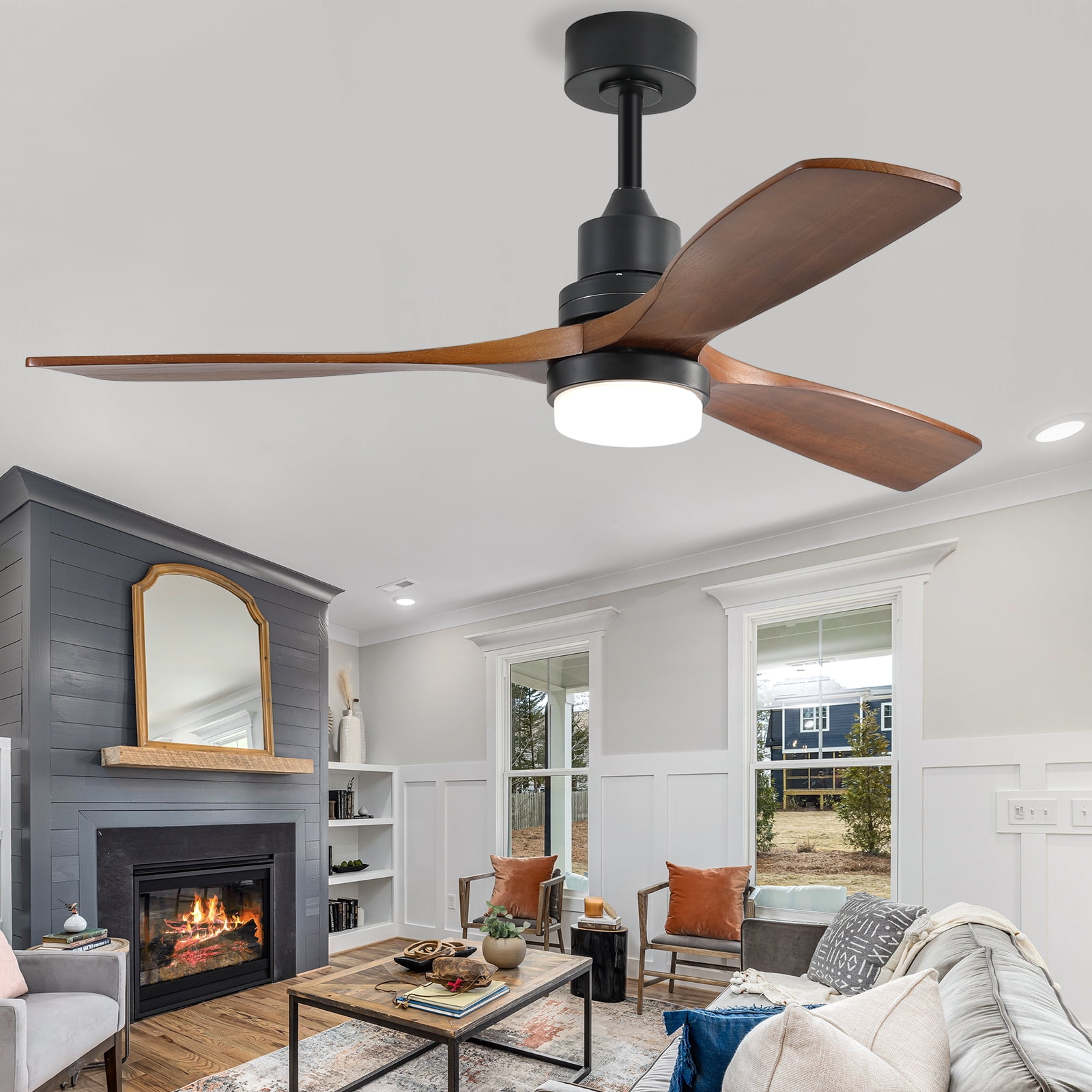 Energetic 52" Modern LED Ceiling Fan with Light, Remote Control