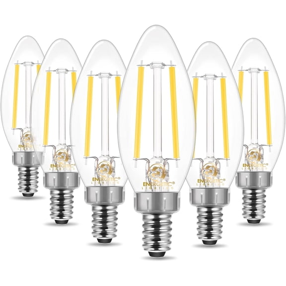 Energetic 6Pack Dusk to Dawn LED Outdoor Light Bulb, 60W Equivalent(5W), 500LM, Cool White 4000K, E12 Base, Automatic On/Off Sensor Edison Filament Candelabra Bulb for Hallway, Photocell Sensor ETL