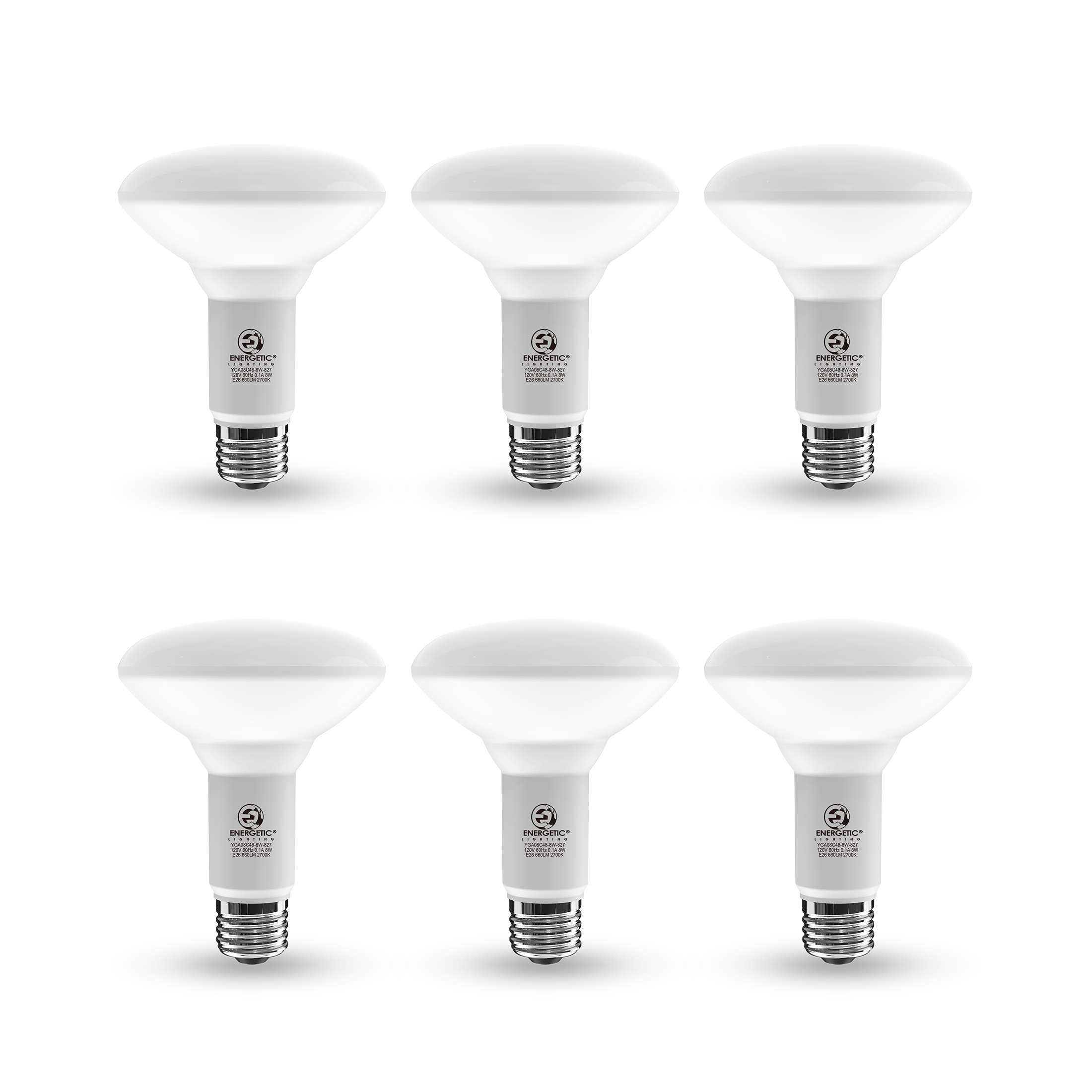 Energetic BR30 LED Flood Light Bulbs, 65W Equivalent, 2700K Soft White, Dimmable, E26 Base, 9-Year Life, 6-Pack