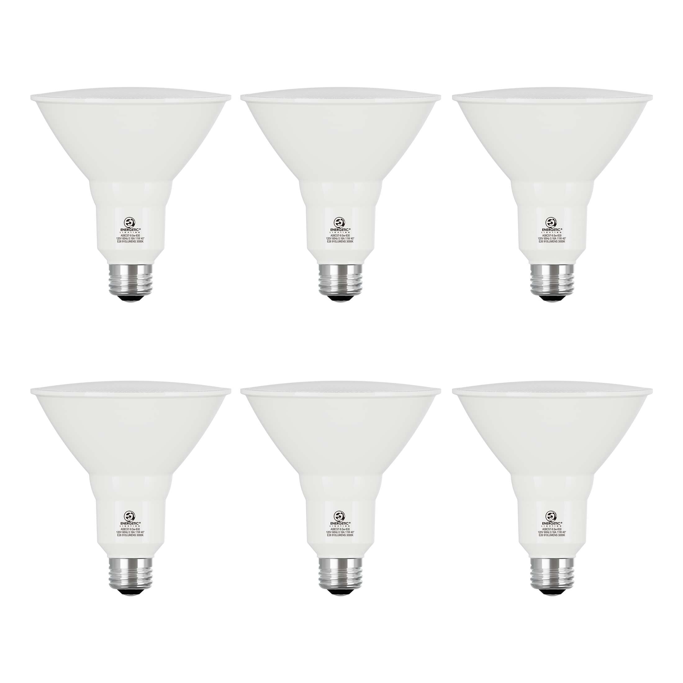 Energetic PAR38 LED Floodlight Bulbs, 9.5W, 75W Equivalent, Warm White 2700K, E26 Base, Indoor/Outdoor, 6-Pack