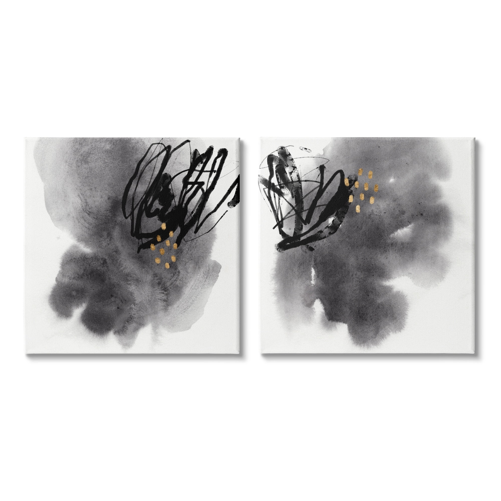 Energetic Black Lines Abstract Copper Mark Design Abstract Gallery-Wrapped Canvas Print Wall Art, Set of 2, 17x17