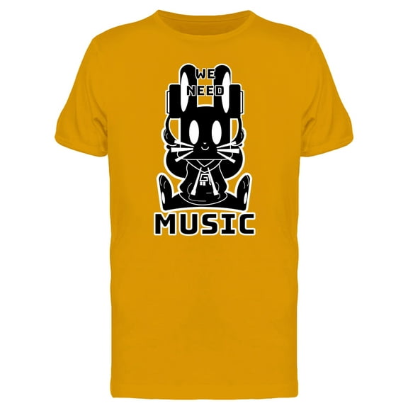 Energetic Bunny Heart, Headphones And Text We Need Music Men's Gold T-shirt