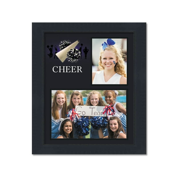 Energetic Cheer Theme Smooth Black Wood Frame & Cheer Decoration Graphic for Two Photos Measuring