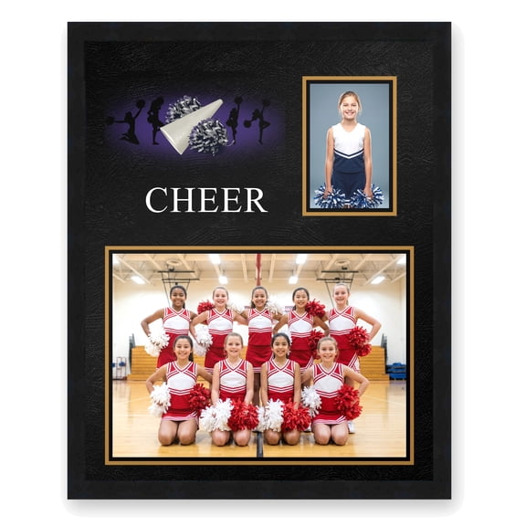 Energetic Cheer Theme Smooth Black Wood Frame & Cheer Decoration Graphic for Two Photos Measuring