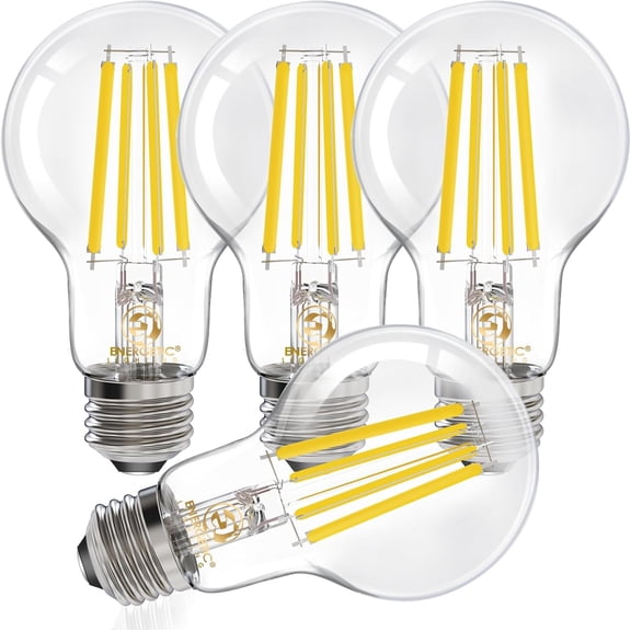 Energetic Dimmable A19 LED Edison Light Bulb, 12W Equivalent 100W, 1600LM High Brightness, 5000K Daylight, Clear Antique LED Filament Bulb for Home, Bathroom, E26 Standard Base, 4-Pack
