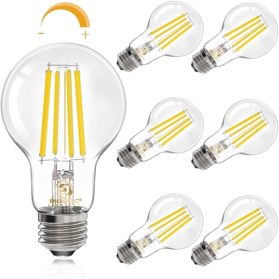 Energetic Dimmable A19 LED Edison Light Bulb, 12W Equivalent 100W, 1600LM High Brightness, 5000K Daylight, Clear Antique LED Filament Bulb for Home, Bathroom, E26 Standard Base, 6-Pack